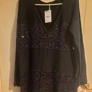 New ▶️ FREE PEOPLE ◀️ Sequin Striped AlpacaBlend Tunic Sweater